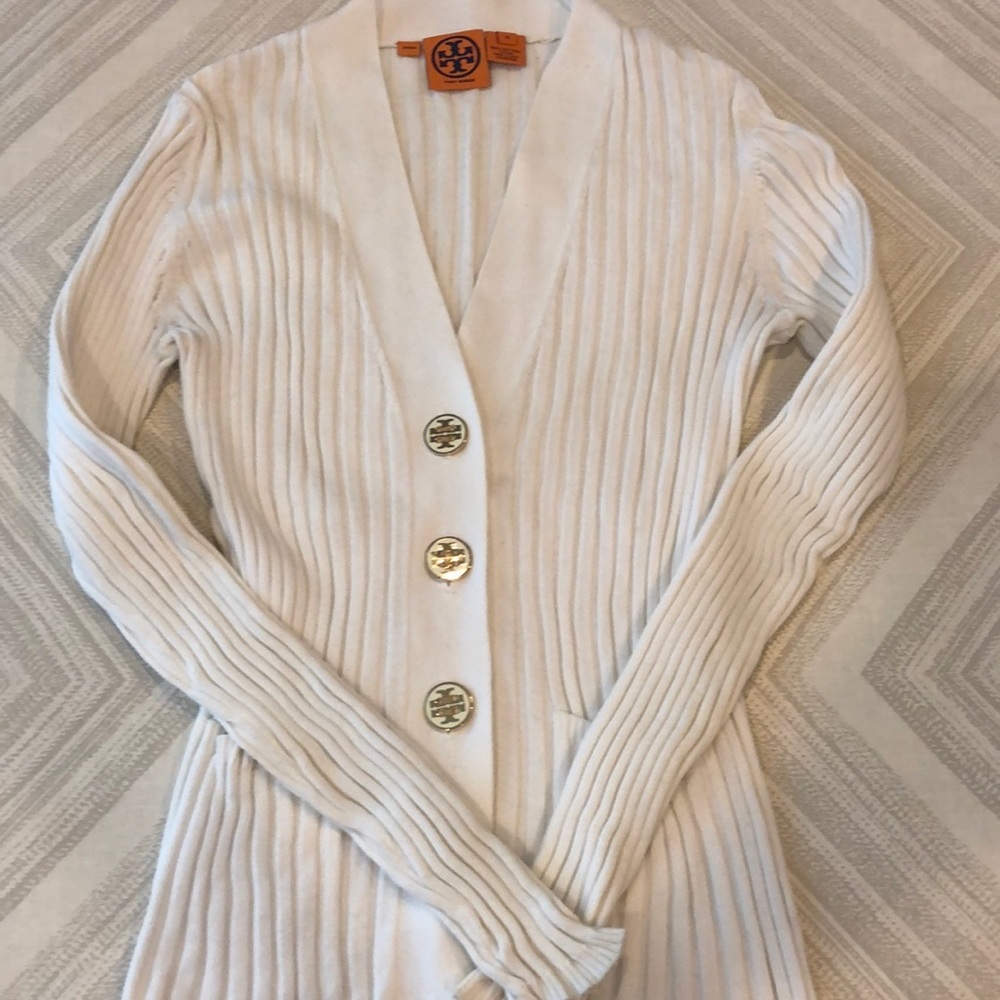 Tory Burch Cream Ribbed Cardigan